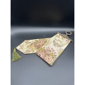Vintage Tapestry Bell Pull Brass Light Floral Pink Flower Pattern 44”x 6"